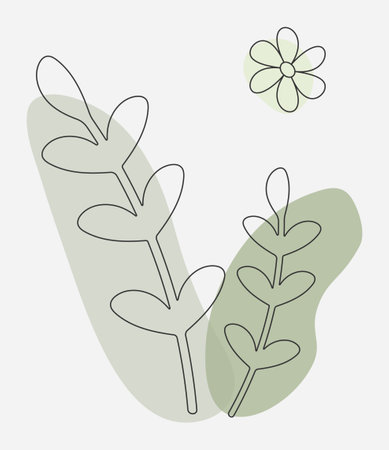 Vector drawing in one line style. Outline drawing of plant leaves.のイラスト素材