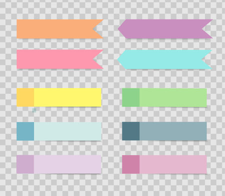Post note stickers isolated on transparent background. Color sticky tapes with shadow template. Vectorのイラスト素材