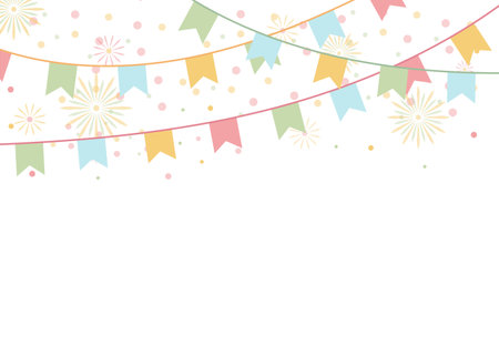 Festive garland with flags and confetti. Festive background for congratulations and invitations to the holiday. Vectorのイラスト素材