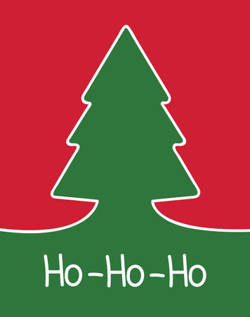 Gretting card witch christmas tree with text hohoho.Christmas card with green fir tree. Vector, printable poster.のイラスト素材