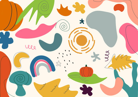 Set of abstract autumn shapes. Set of design elements similar to plants, nature. Modern graphic design. Vectorのイラスト素材