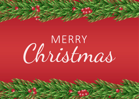 Christmas banner. Background withborder of realistic looking Christmas tree branches decorated with berries and Christmas tree branches. Vectorのイラスト素材