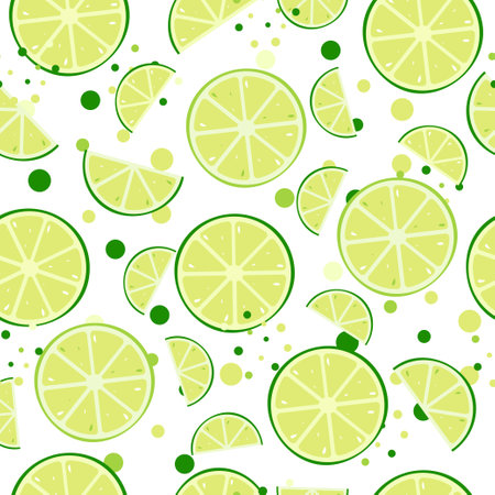 Lime, slice citrus white background. Tropical fruits. Raw and vegetarian food. Seamless pattern. Vector illustration.のイラスト素材