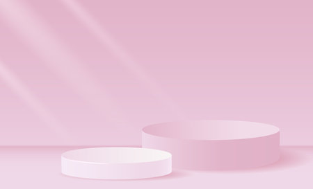 Abstract scene background.Pink cylinder podium on a pink background. Product presentation, mock up, show cosmetic product. Podium, stage pedestal or platform. Vector illustrationのイラスト素材