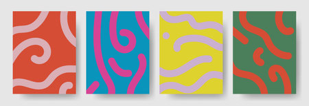 Set of posters with different lines ,modern graphic design. Trendy colors. Perfect for social media, poster, cover, invitation, brochure. Vectorのイラスト素材