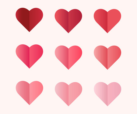 Set of paper hearts in different colors. Paper Valentines Day decoration set. Vectorのイラスト素材