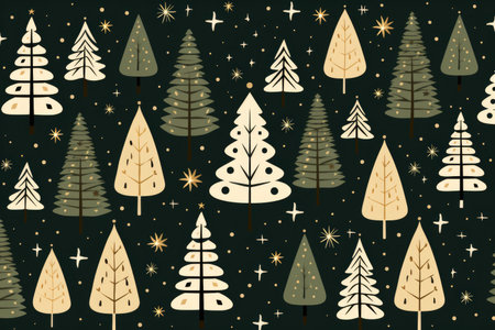 Different Christmas trees in flat style on a dark background. Background for winter holidays,...