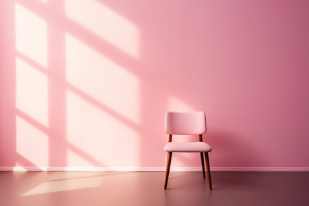 Modern minimalist interior with an armchair on empty pink color wall background. Generated by artificial intelligenceの素材