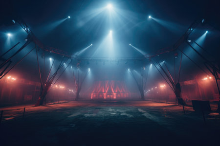 Circus arena in the light of spotlights, stage of a moving circus. Touring circus.の素材