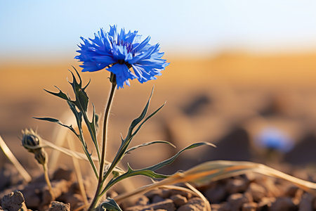 Blue cornflowers in a field close-up. Cornflowers in a summer field.の素材