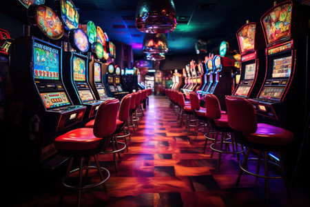 A hall with many slot machines and comfortable chairs.の素材