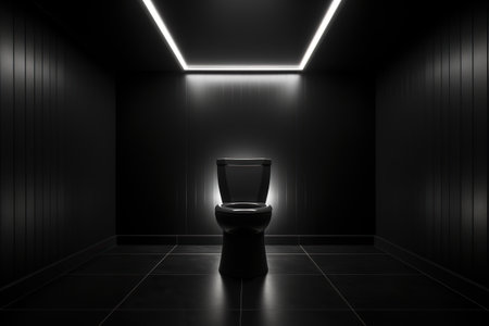 Ceramic toilet in a dark room with lighting.の素材