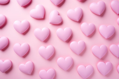 Pink background with hearts, top view. Valentine's Day concept.の素材