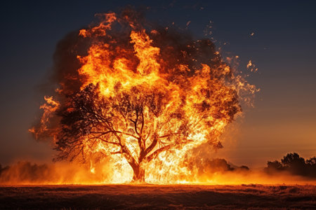 A large tree in the flames of fire. Generated by artificial intelligenceの写真素材