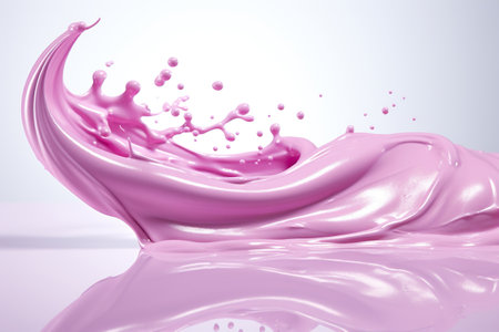Splash of lilac icing, milk on a white background with reflection. Studio photo of the product.の素材