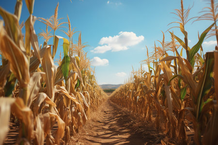 An image of a dry corn field in sunny weather.の素材