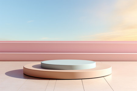 Podium for product display. Round stage for presentation. Pastel colorsの写真素材