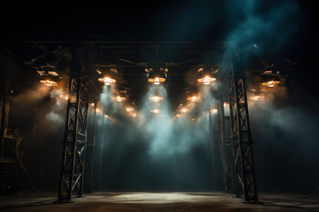 Empty concert stage in the light of spotlights.の素材