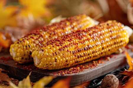Freshly roasted corn on the cob in a plate on a festive table. Generated by artificial intelligence