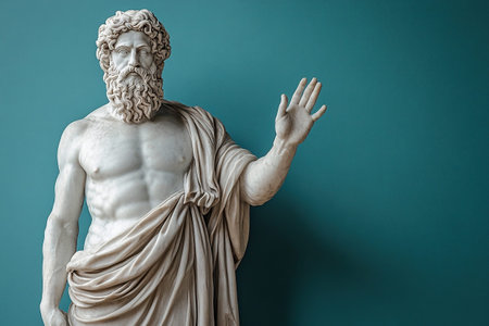 Marble statue of Greek God on blue background