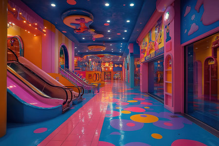 A colorful childrens playroom for entertainment in a shopping mall. Generated by artificial...