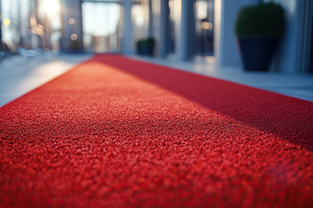 Red carpet at the entrance to the hotel or concert hall. VIP concept. Generated by artificial intelligenceの素材