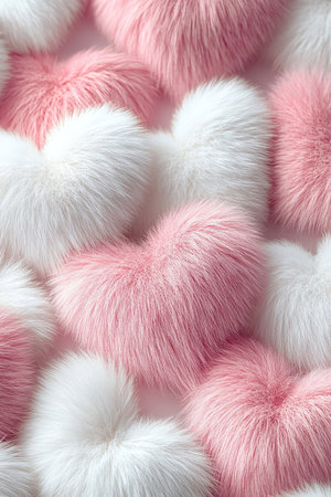 3d furry pink and white hearts seamless patternの素材