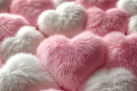 3d furry pink and white hearts seamless patternの素材