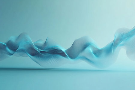 Digital blue wave on blue background. Abstract horizontal background.の素材