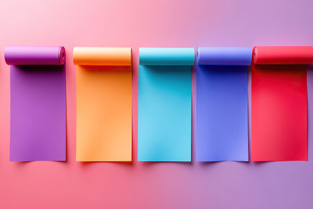 Colored ribbons in the form of stickers on the wall in pink.の素材