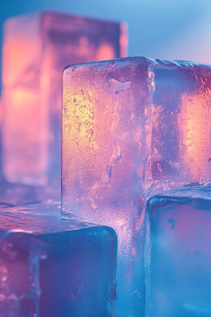 Vertical background with gradient ice cubes in sun light. Glassmorphismの素材