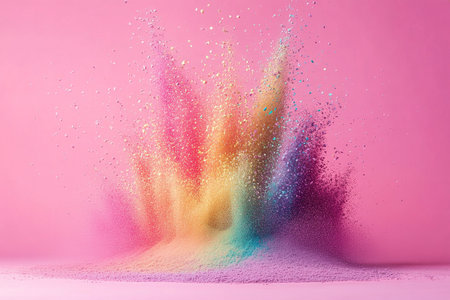 Rainbow sand explosion on pink backgroundの素材