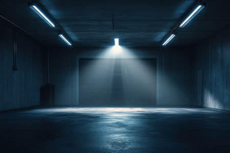 A huge empty garage after the end of the working day.の素材