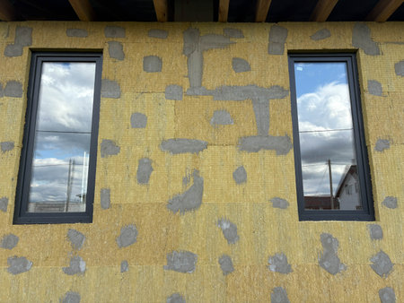 insulating a house with mineral woolの写真素材