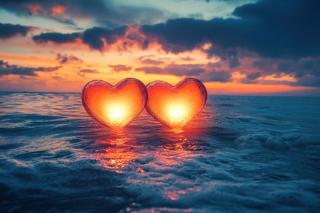 Two bright glass hearts, Valentine's Dayの素材