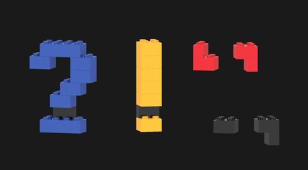 Colorful symbols from colorful plastic bricks isolated to blackの写真素材