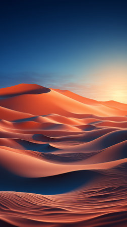 Desert sand dunes at sunset, 3d render illustration.の素材