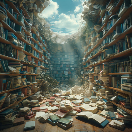 Open book in the library. 3D rendering. Vintage style.の素材