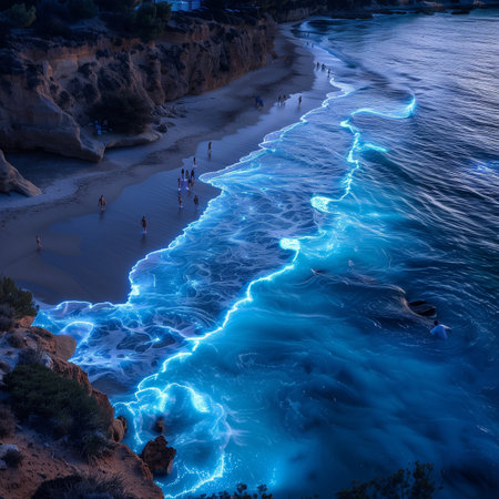 Fantastic night view of the sandy beach on the island of Sardiniaの素材