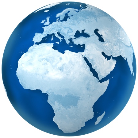 3D rendering of blue earth with detailed land illustration.  Africa and Europe view.の写真素材