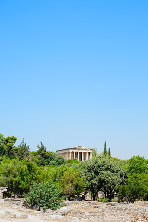 Famous Greek temple against clear blue sky in Greeceの写真素材