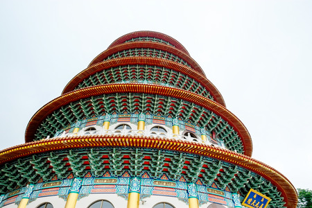 Looking up view of traditional oriental temple with beautiful decoration in Taipei, Taiwanのeditorial素材