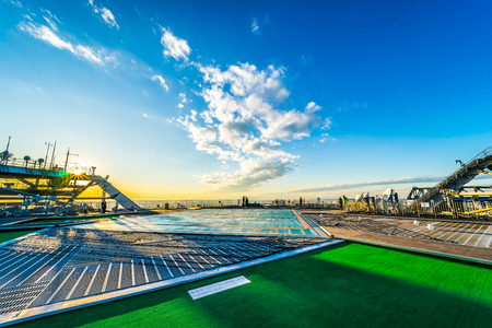 Tokyo, Japan - Dec 6, 2017: Helipad on roof of the Mori building at Roppongi Hill, Tokyo, Japan.のeditorial素材