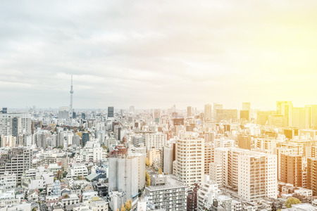 Asia business concept for real estate and corporate construction - panoramic modern city skyline aerial view of bunkyo under gray sky and cloud, tokyo, Japanの写真素材