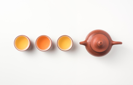 Asia culture and design concept - fresh taiwan oolong tea and teapotの写真素材