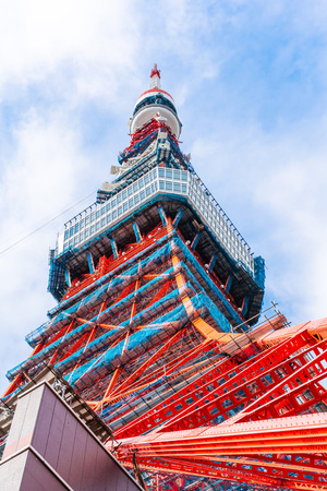 Asia Business concept for real estate and corporate construction - looking up view of tokyo tower under construction for 2020 in tokyo, japanのeditorial素材