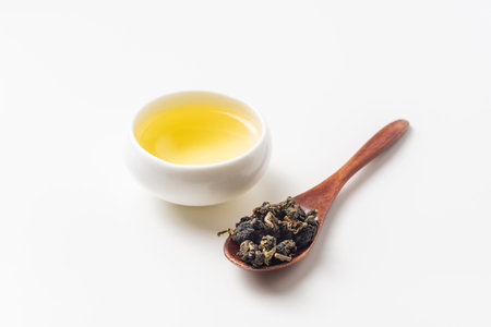 Asia culture and design concept - fresh taiwan oolong tea and cup