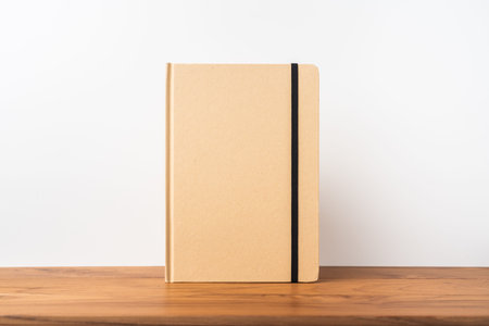Design concept - Perspective view of  notebook on wood teak floor