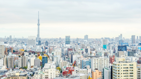 Asia Business concept for real estate and corporate construction - panoramic modern city skyline bird eye aerial view under blue sky in bunkyo district, Tokyo, Japanの写真素材
