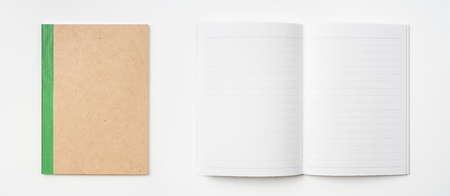 Design concept - Top view of kraft notebook isolated on white background for mockupの写真素材
